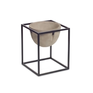 10.5 Latte Brown and Midnight Black Decorative Pot and Metal Stand Planter Set - All