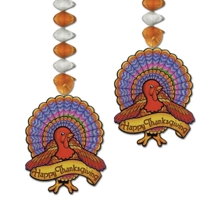 Club Pack of 12 Orange and Silver Foil Strand Thanksgiving Turkey Danglers 30 - All