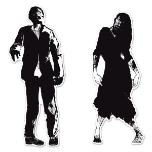 Pack of 24 Black White Double Sided Eerie Zombie Silhouette Halloween Cutouts 34 36 - All