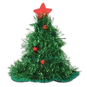 Pack of 12 Green Tinsel Christmas Tree Hats Costume Accessories - All