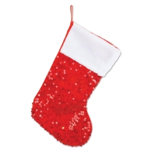 Pack of 12 Red Square Sequined Christmas Stockings with White Cuff 18 - All