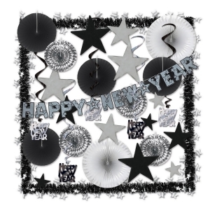 32 Piece Silver and Black Gleaming Happy New Year Decorative Decorating Kit - All