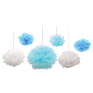 Club Pack of 36 Baby Blue and White Decorative Pom Pom Tissue Fluff Balls 16 - All