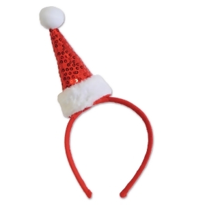 Pack of 12 Red Sequined Santa Hat Headband Christmas Costume Accessories - All