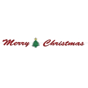 Pack of 12 Red Merry Christmas Glittery Foil Streamer Banner with Christmas Tree 6' - All