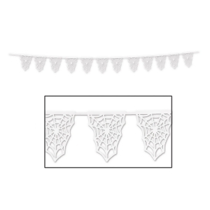Club Pack of 12 Halloween White Die-cut Spider Web Pennant Banner 15 - All