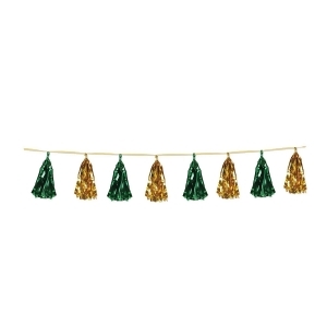 Club Pack of 12 Decorative Holiday Gold and Green Metallic Tassel Garland 8 - All