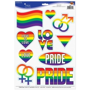 Club Pack of 12 Rainbow Love and Pride Peel 'N' Place Wall Decorations 17 - All
