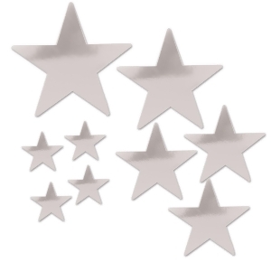Club Pack of 108 Decorative Silver Assorted Packaged Foil Star Cutouts 15 - All