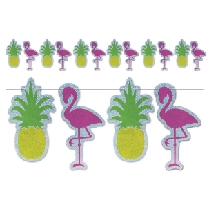 Club Pack of 12 Pink Flamingo and Pineapple Sparkling Glitter Streamers 144 - All