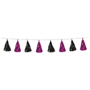 Club Pack of 12 Decorative Holiday Black and Pink Metallic Tassel Garland 8 - All