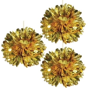 Club Pack of 12 Shiny Metallic Gold Fluff Ball Hanging Party Decorations 16 - All