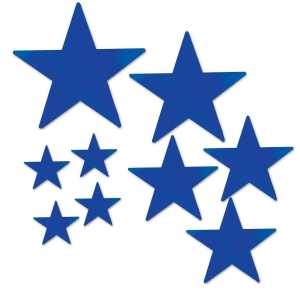 Club Pack of 108 Decorative Blue Assorted Packaged Foil Star Cutouts 15 - All
