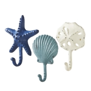 Set of 3 Ocean Inspired Starfish Shell and Sand Dollar Cast Iron Wall Hooks 6.75 - All