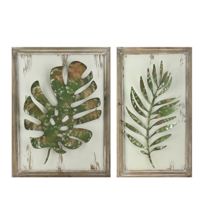 Set of 2 Rustic and Distressed Forest Green Leaf Framed Wall Plaques 19