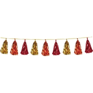 Club Pack of 12 Decorative Holiday Gold Orange and Red Metallic Tassel Garland 8 - All