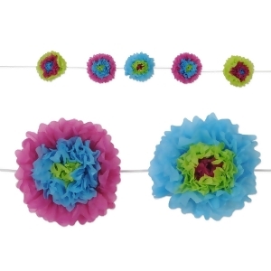 Pack of 6 Blue Green and Pink Decorative Pom Pom Tissue Fluff Garland 8 - All