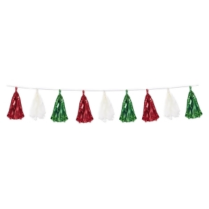 Club Pack of 12 Decorative Red White and Green Metallic and Tissue Tassel Garland 8 - All
