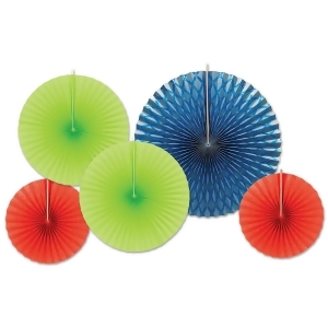 Club Pack of 60 Decorative Navy Blue and Green Paper Foil Fans 16 - All