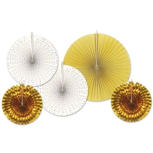 Club Pack of 60 Decorative Gold and White Paper Foil Fans 16 - All