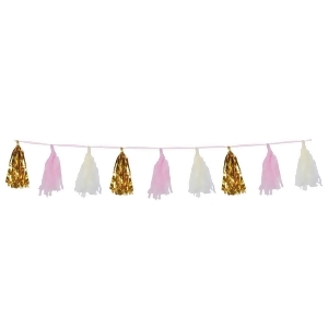 Club Pack of 12 Decorative Pink White and Gold Metallic and Tissue Tassel Garland 8 - All