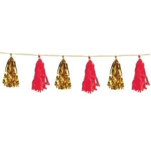 Club Pack of 12 Decorative Gold and Red Metallic and Tissue Tassel Garland 8 - All
