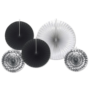 Club Pack of 60 Decorative Black and Silver Paper Foil Fans 16 - All