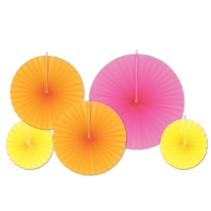 Club Pack of 60 Summer Decorative Orange Yellow and Pink Hanging Paper Fans 16 - All