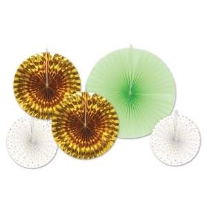 Club Pack of 60 Decorative Gold and Mint Green Paper Foil Fans 16 - All
