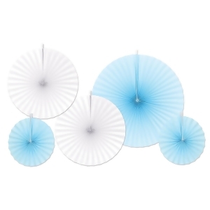 Club Pack of 60 Decorative Accordion Baby Blue and White Hanging Paper Fans 16 - All