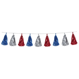 Club Pack of 12 Decorative Holiday Red Silver and Blue Metallic Tassel Garland 8 - All