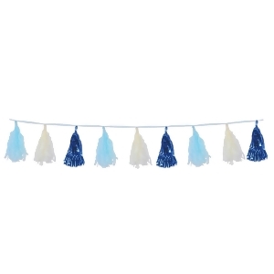 Club Pack of 12 Decorative Blue and White Metallic and Tissue Tassel Garland 8 - All