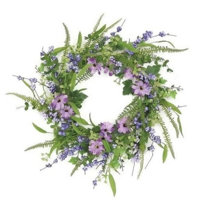 Daisies and Ferns Spring Floral 24 Inch Wreath Purple and Green - All