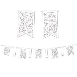 Club Pack of 12 Decorative Elegant White Die-cut Mr and Mrs Pennant Banner 12 - All