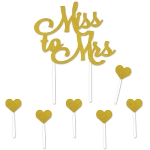 Club Pack of 12 Glittery Bachelorette Miss To Mrs Hearts Cake Topper Party Picks 8.75 - All