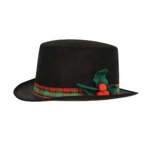 Pack of 12 Black Felt with Plaid Band and Holly Christmas Caroler Hat - All