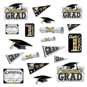 Club Pack of 240 Black and Gold Graduation Cutouts Decoration 13 - All
