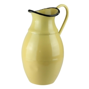 11 Canary Yellow and Black Distressed Rustic Decorative Pitcher Vase with Handle - All