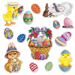 Club Pack of 168 Colored Egg Basket and Friends Easter Cutouts Decorations - All