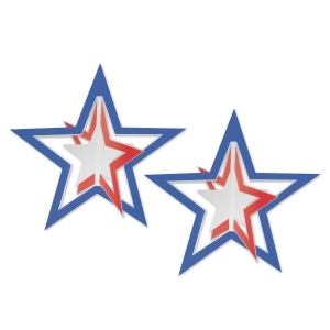 Club Pack of 24 Blue Silver and Red Foil 3-D Hanging Patriotic 4th of July Stars - All