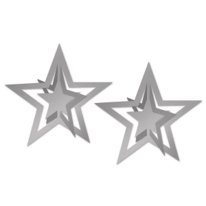 Club Pack of 24 Silver Foil 3-D Awards Night Hanging Stars Decorations 12 - All