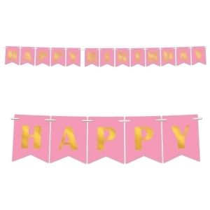 Club Pack of 12 Pastel Pink and Metallic Gold Happy Birthday Party Streamer 12 - All