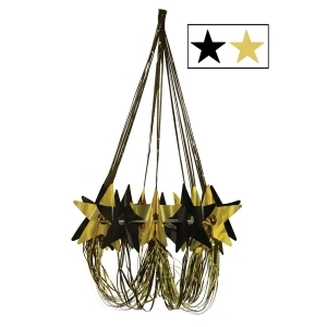 Pack of 6 Black and Gold Metallic Stars Chandelier Hanging Decorations 35 - All
