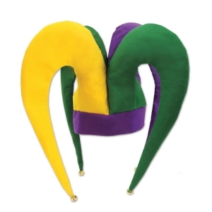 Pack of 6 Green Gold and Purple Mardi Gras Inspired Jester Party Hats - All