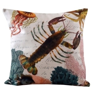 Decorative Lobster Throw Pillow with Calligraphy Background and Sea Creature Accent 18 - All