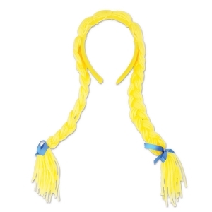 Club Pack of 12 Bright Yellow Adult Pigtail Braids Head Band Decoration One Size - All