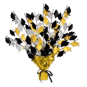 Club Pack of 12 Black and Gold Foil Spray Graduate Cap Gleam 'N Burst Centerpieces 15 - All