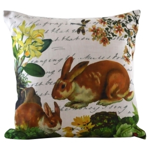 Decorative Darling Bunnies with Floral Accents and Calligraphy Background Throw Pillow Cover 18 - All