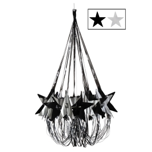 Pack of 6 Black and Silver Metallic Stars Chandelier Hanging Decorations 35 - All