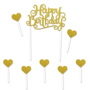 Club Pack of 12 Elegant Glittered Happy Birthday Cake Topper Decoration 8.25 - All